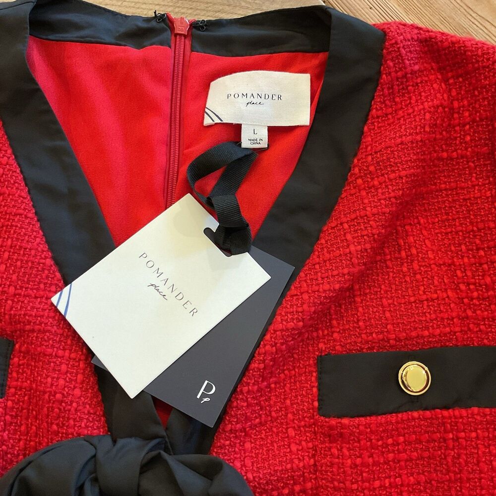 NEW TUCKERNUCK Pomander Place Red Coco Tweed‎ Bow Dress Large Preppy Southern - Picture 5 of 8